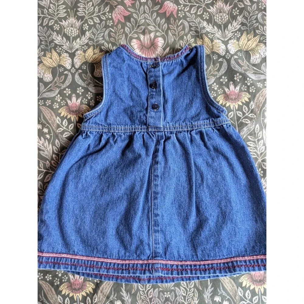 Vintage 90s Minnie Mouse Denim Overall Dress 18 Months Embroidered Mickey Kiss
